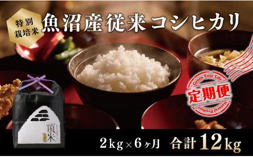 ６カ月定期便【特別栽培米】頂米金兵衛　魚沼産従来コシヒカリ（精米）2kg