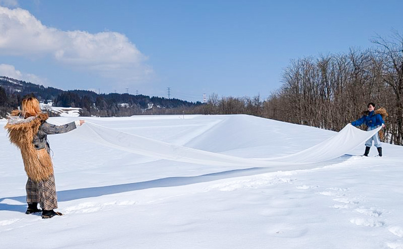 雪さらし体験【Tシャツ】ファッション 洋服 シャツ からむし生地 涼感 通気性 漂白 殺菌 体験型 冬 雪 信濃川 新潟県 十日町市