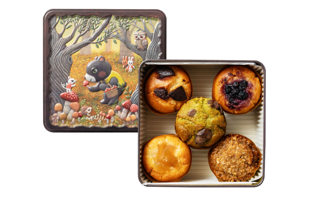 クマさんときのこのお菓子缶入り グルテンフリー マフィン 5個入り A4236