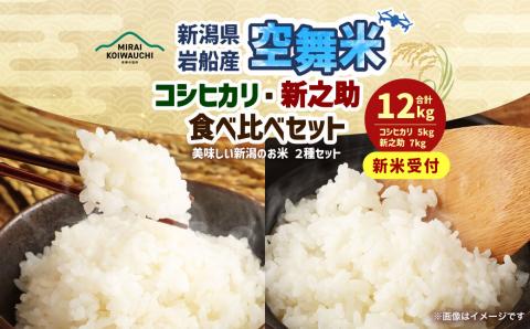 【新米受付・令和8年産米】  空舞米　新潟県村上市岩船産 コシヒカリ精米5kg、新之助7kg （合計12kg）NB4090