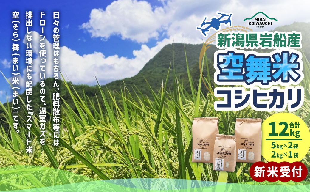 【新米受付・令和8年産米】空舞米 新潟県村上市岩船産 コシヒカリ 精米 12kg（5kg×2袋、2kg×1袋） 1063001N