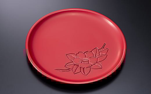 C4035 村上木彫堆朱　丸盆8寸（椿）