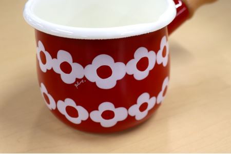 YJM-100 プルーン ホーローミルクパン15cm WT ＋ TYJ-727 ホーロープチミルクパンRD