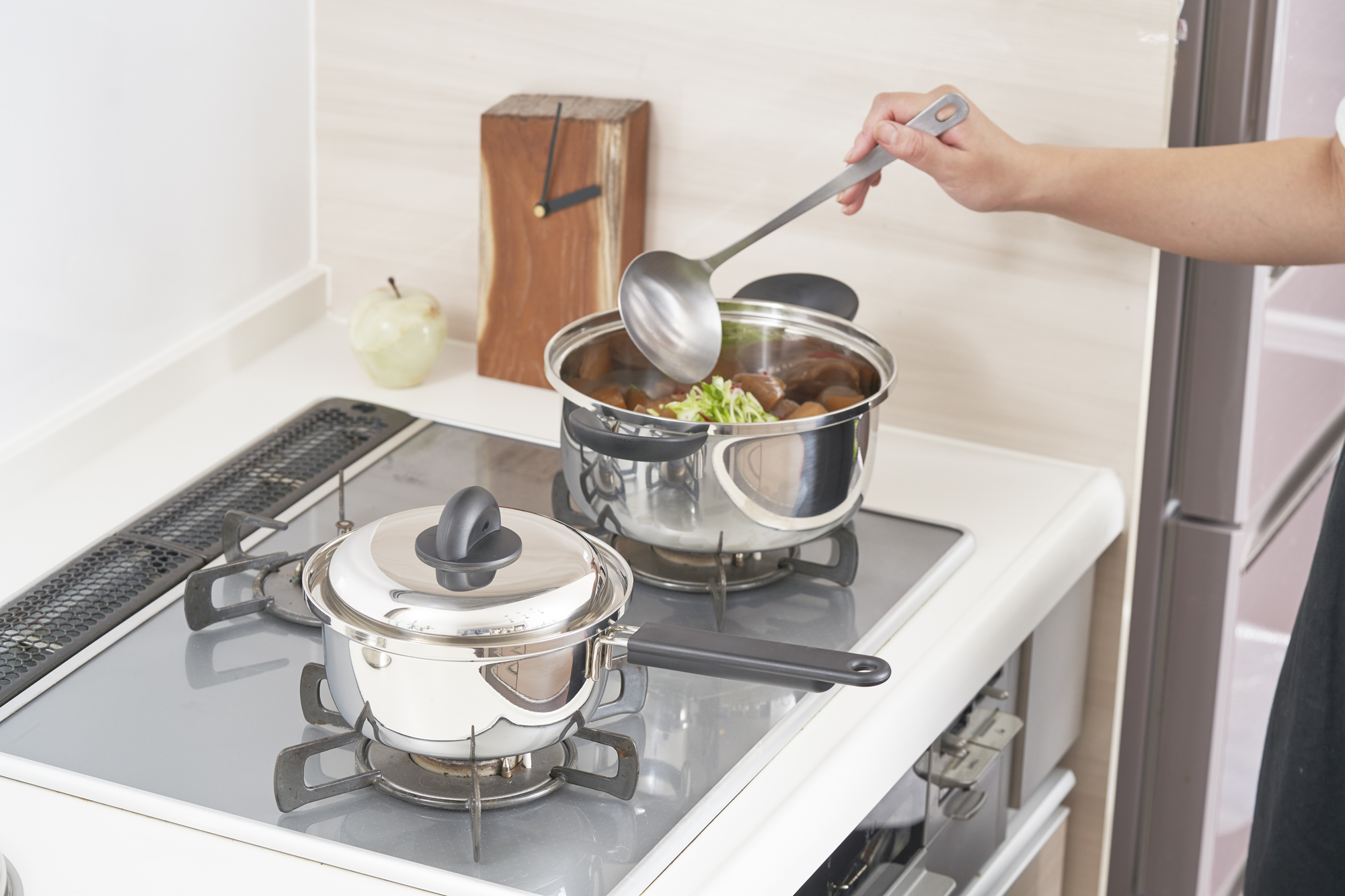 〈宮﨑製作所〉 Miyaco Japan 片手鍋 & 両手鍋 2点セット お玉付 (MJ-80G)