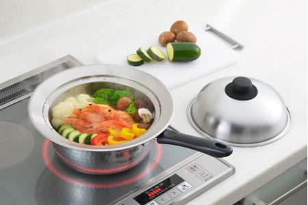 7041406 ステンレス雪平鍋18cm & 雪平鍋兼用蓋 & お鍋に乗せて簡単蒸しプレート小 (ドーム型)