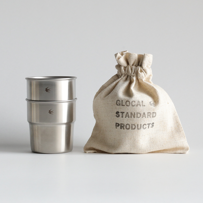 グローカルスタンダードプロダクツ TSUBAME / Stacking cup Sサイズ & スリーブ 2個セット / シルバー