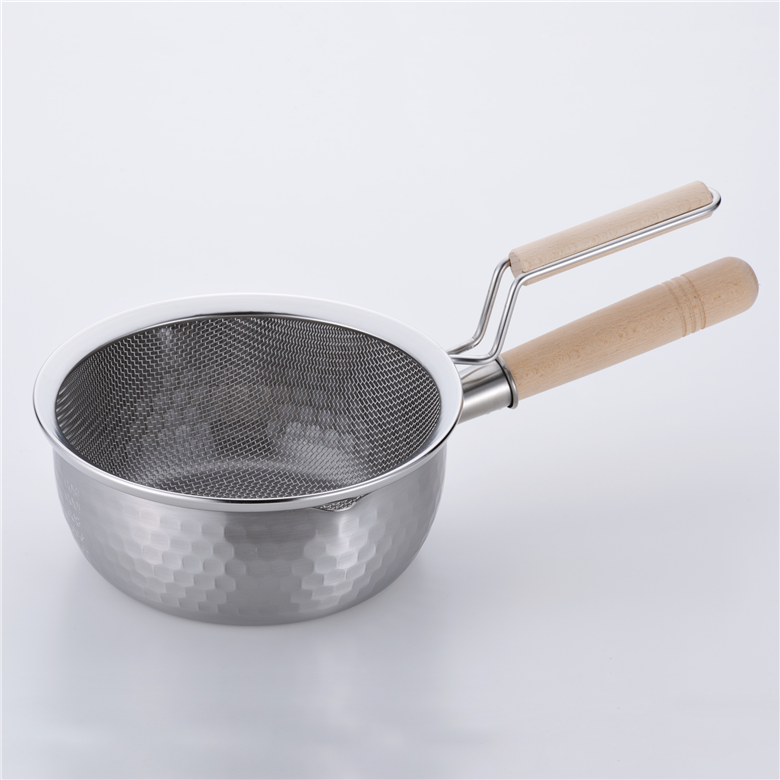 SM-9549 彩食庵 IH対応 ステンレス雪平鍋18cm & 木柄ザルセット