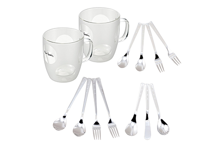 ピエール・カルダン 耐熱2重マグカップ350ml & カトラリーペアセット【A】