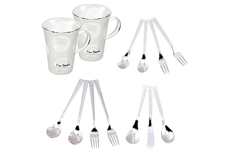 ピエール・カルダン 耐熱2重マグカップ200ml & カトラリーペアセット【A】