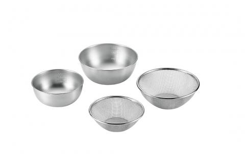 SUS-Z800 流石 ストロングメッシュザル19cm & ザル16cm & ボウル18cm & ボウル15cm セット