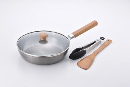 CS-038 千歳 ガラス蓋付フライパン24cm & ツール2点セット