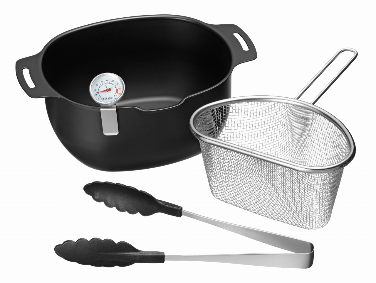 EM-110 燕三 IH対応 鉄楕円型揚げ鍋 20cm × 17cm 4点セット