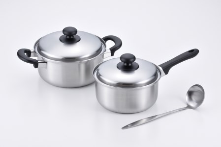 EM-019 燕三 IH対応片手鍋18cm & 両手鍋20cm (お玉付)