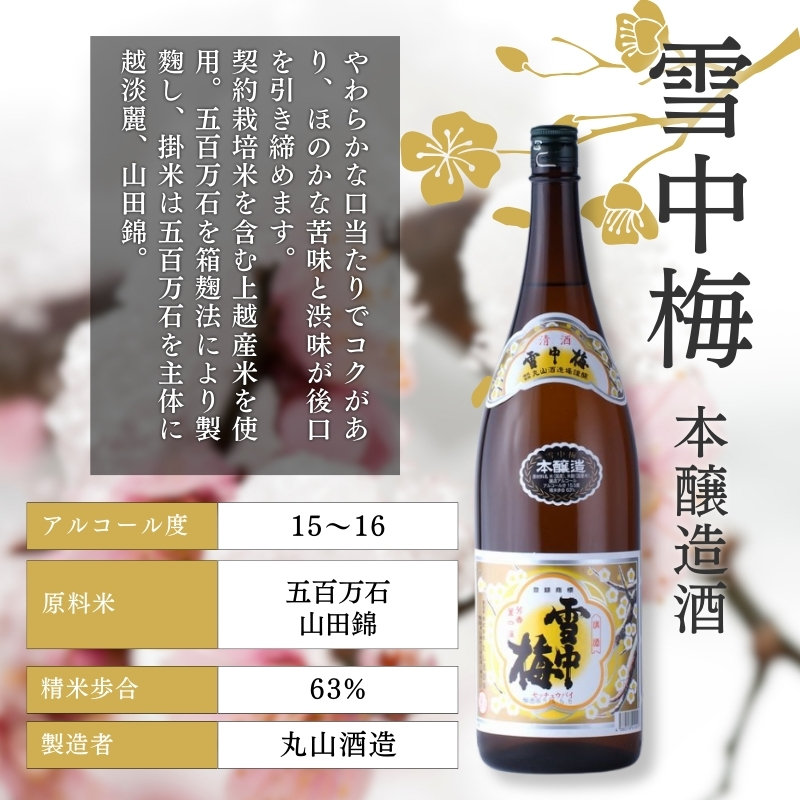 酒 雪中梅 本醸造1800ml2本 お酒 日本酒 アルコール ギフト 新潟 上越