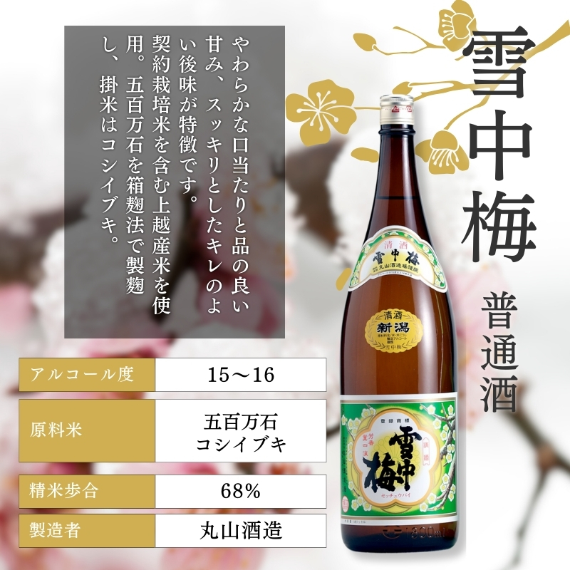 酒 雪中梅 本醸造1800mlと普通酒1800ml お酒 日本酒 アルコール ギフト 新潟 上越