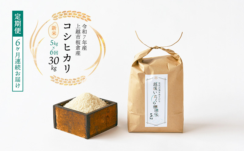 令和7年産 棚田米 上越市板倉産 コシヒカリ 定期便 【6ヶ月連続お届け】5kg×6回 30kg  新米　精米　新潟 米 新潟県 こしひかり 限定 おすすめ