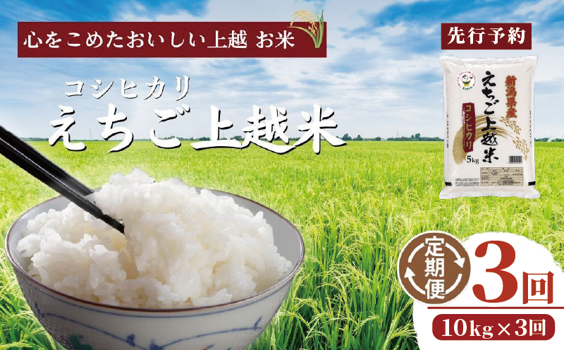 【先行予約】令和7年 新米 新潟県産コシヒカリ えちご上越米　定期便 【3ヶ月連続お届け】10kg×3回 30kg 新潟 米 新潟県 こしひかり 限定 おすすめ