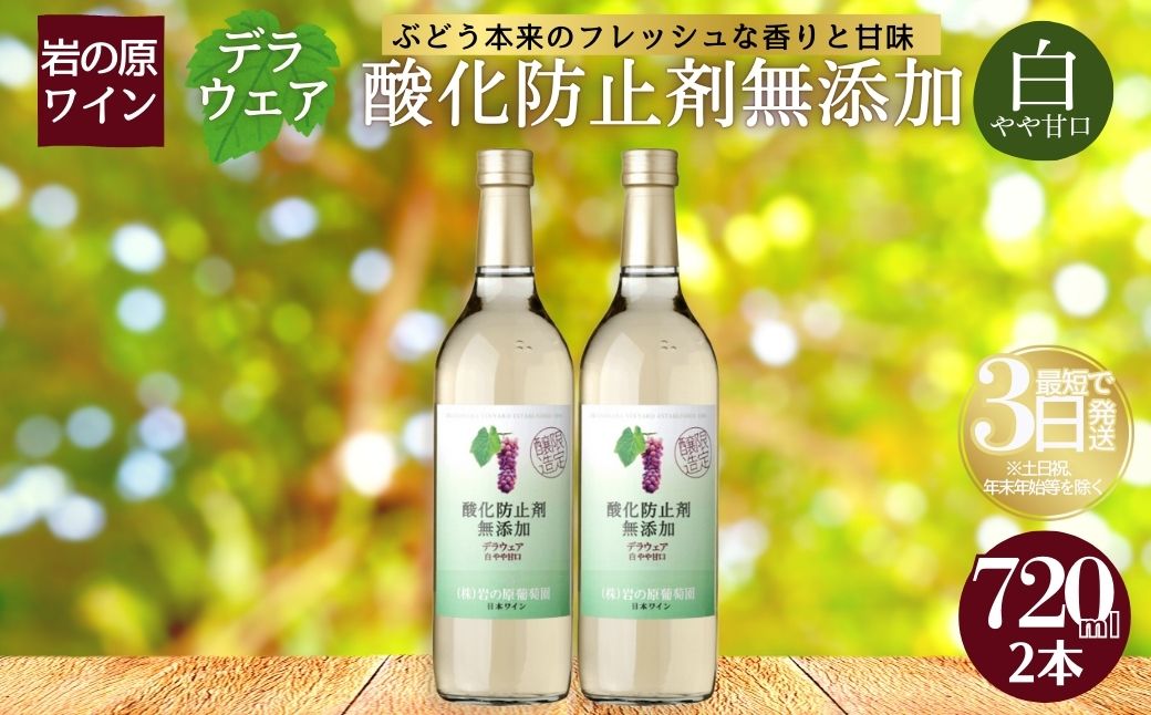 ワイン 岩の原ワイン 酸化防止剤無添加 白 やや甘口 2本セット 新潟 上越 甘口 11％ 酒 アルコール ギフト
