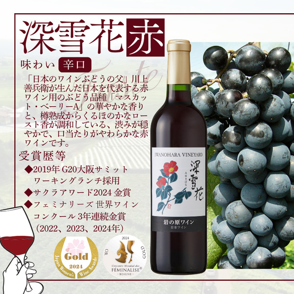 ワイン 岩の原ワイン代表ブランド 深雪花 赤 白 ロゼ 12本 セット （赤×4本、白×4本、ロゼ×4本 各720ml） お酒 岩の原 酒 ギフト 新潟 上越 最短3日で発送