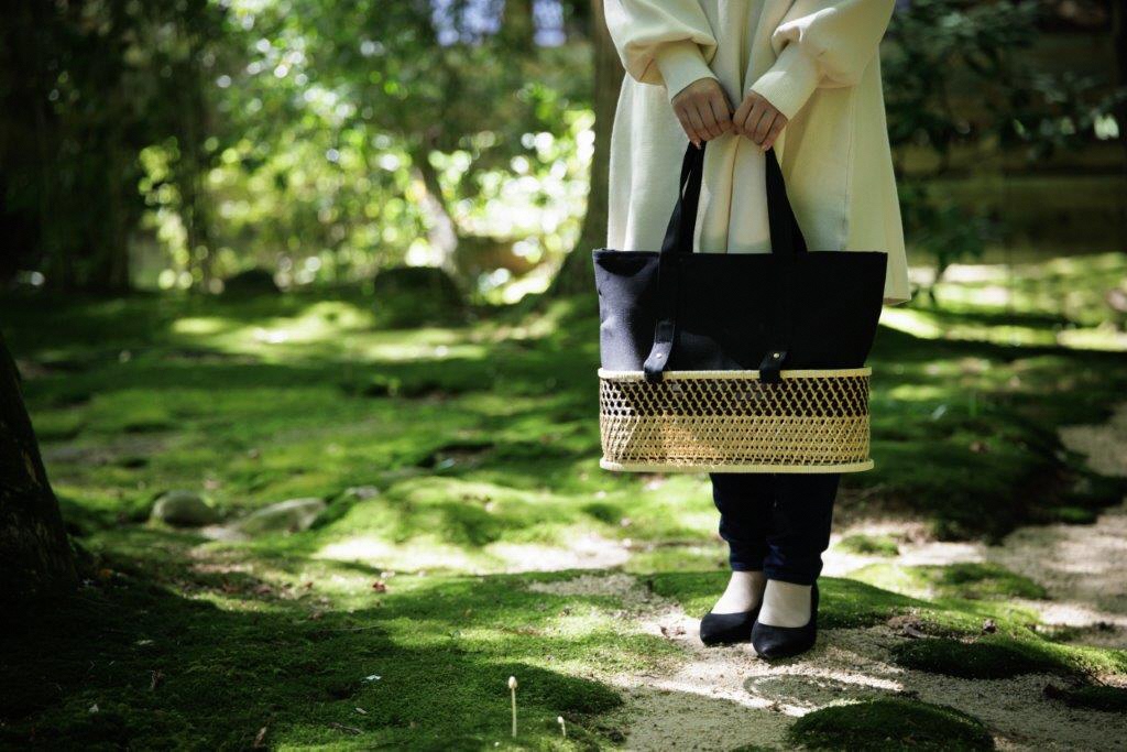 ふたえ籠サイズLブラック（竹籠フレーム帆布バッグ）2X02125B