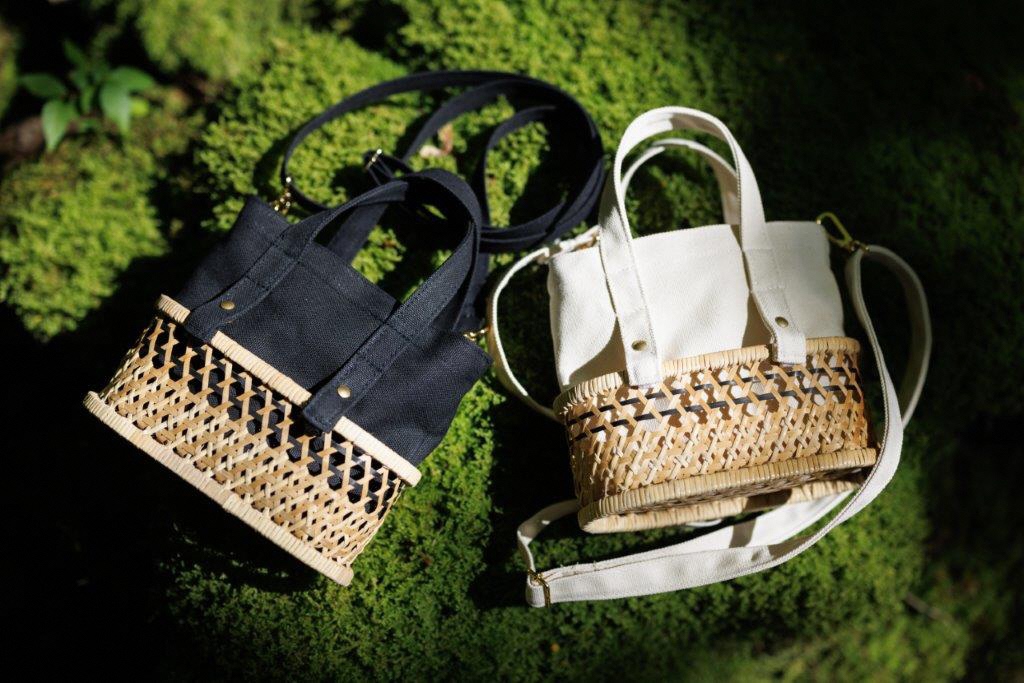 ふたえ籠サイズSブラック（竹籠フレーム帆布バッグ）2X03081B