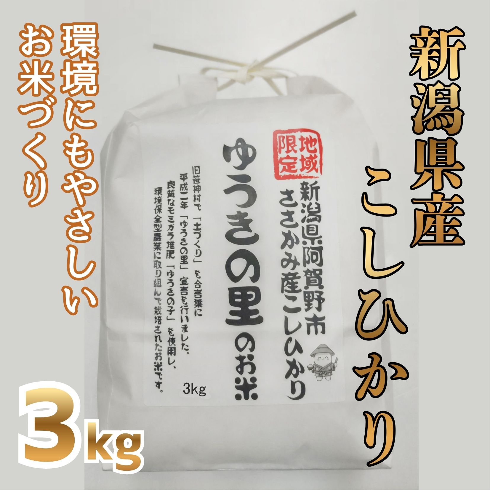 【令和7年産】阿賀野市 ささかみ産 こしひかり 「ゆうきの里のお米」 3kg 新潟コンバイン 3P02010