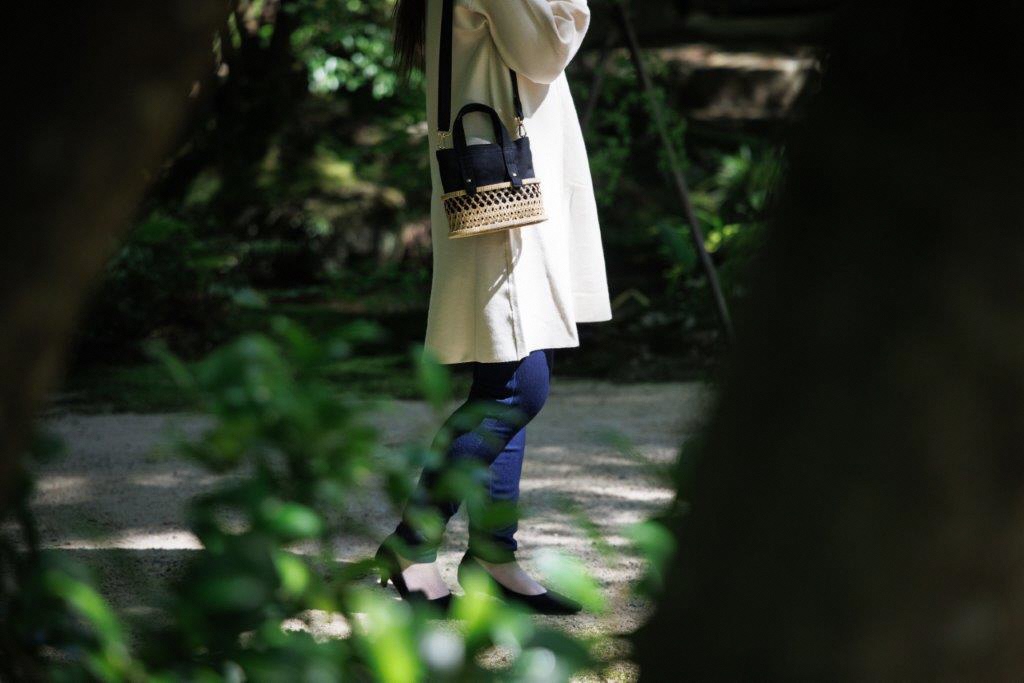 ふたえ籠サイズSブラック（竹籠フレーム帆布バッグ）2X03081B