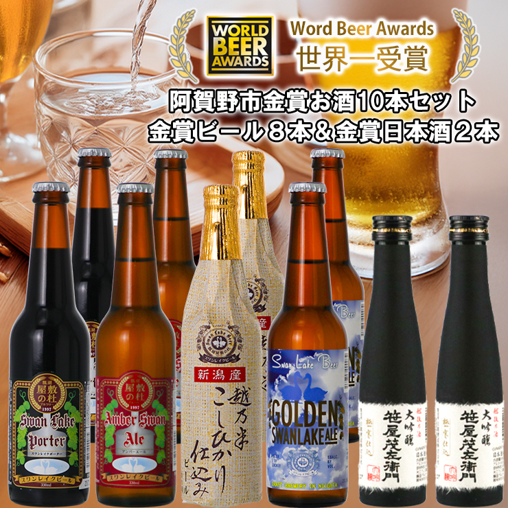 ビール スワンレイクビール 世界一金賞受賞入ビール8本&白龍酒造特撰大吟醸2本 詰め合わせ 1S31023