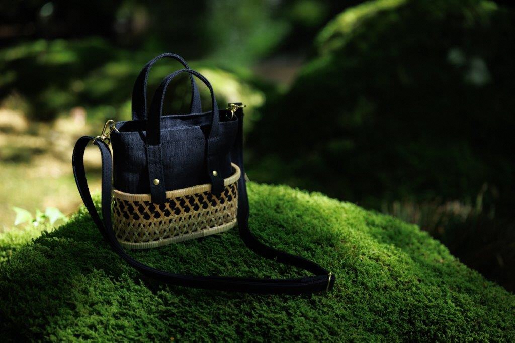 ふたえ籠サイズSブラック（竹籠フレーム帆布バッグ）2X03081B