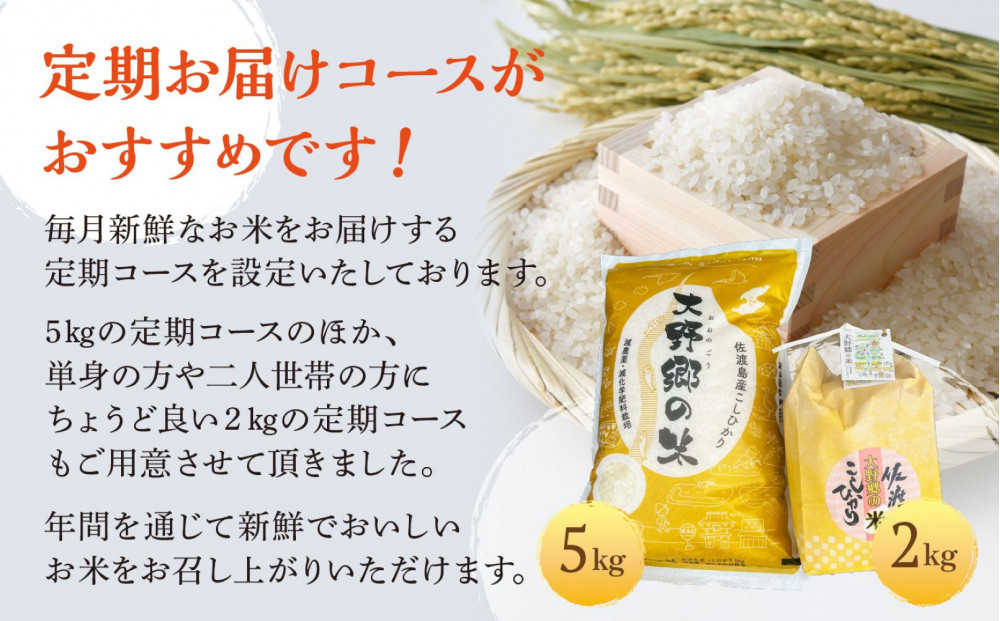 【令和7年産】佐渡島産 特別栽培米こしひかり「大野郷の米」 精米5kg×１袋