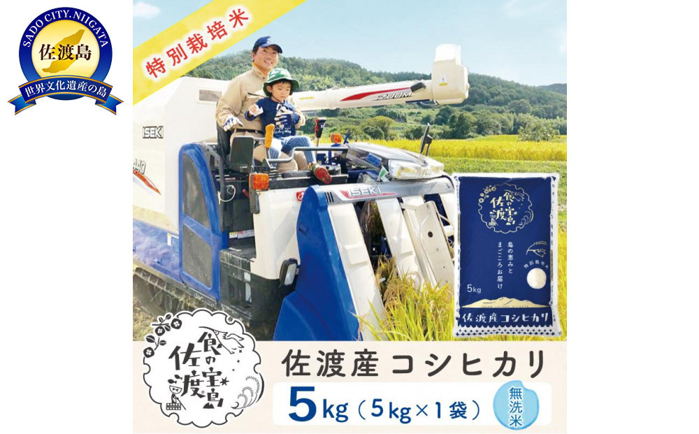 佐渡島産コシヒカリ 無洗米5kg 特別栽培米 農家直送
