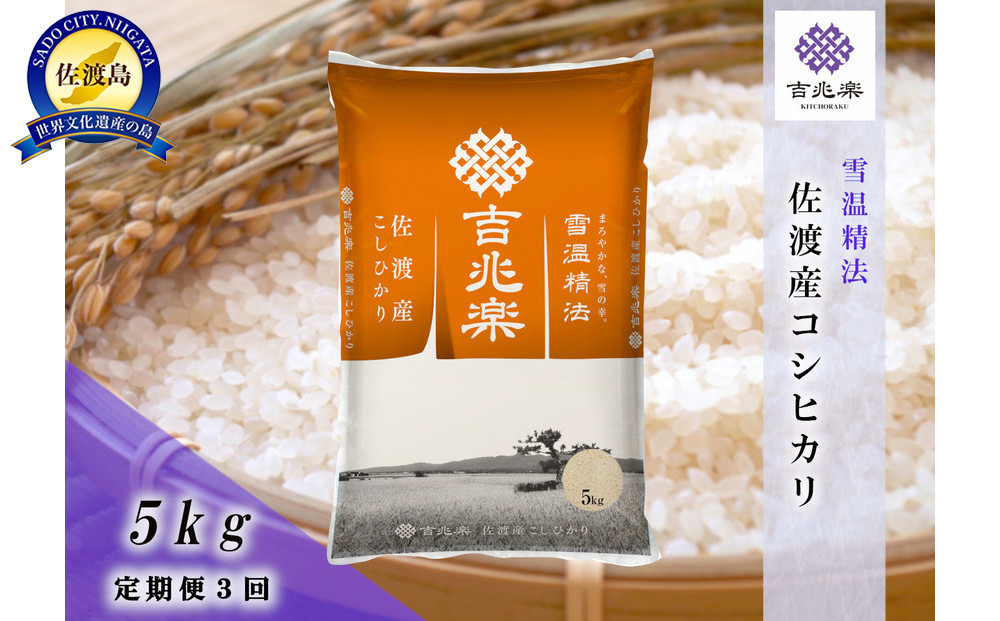 【令和7年産　頒布会】雪温精法　佐渡産こしひかり5kg×3回