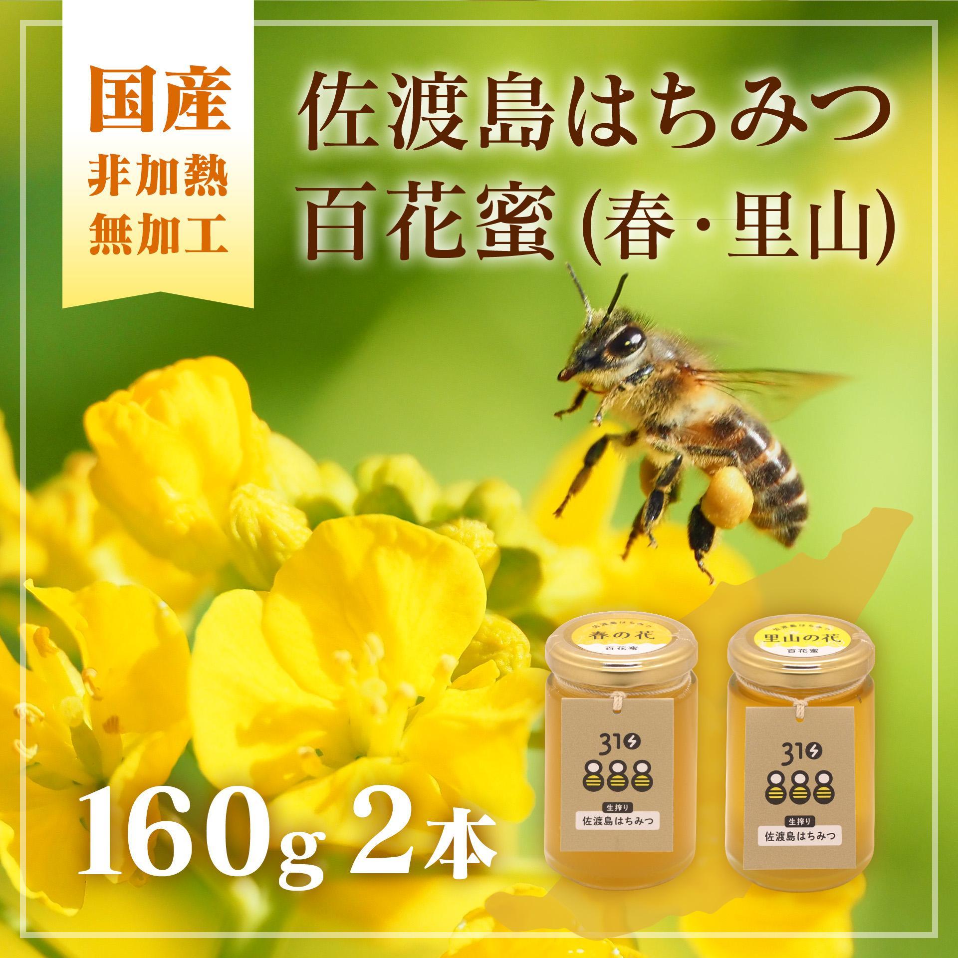 佐渡島はちみつ(非加熱・無加工)百花蜜2本セット (春の花・里山の花 / 各1本)　160ｇ×2本