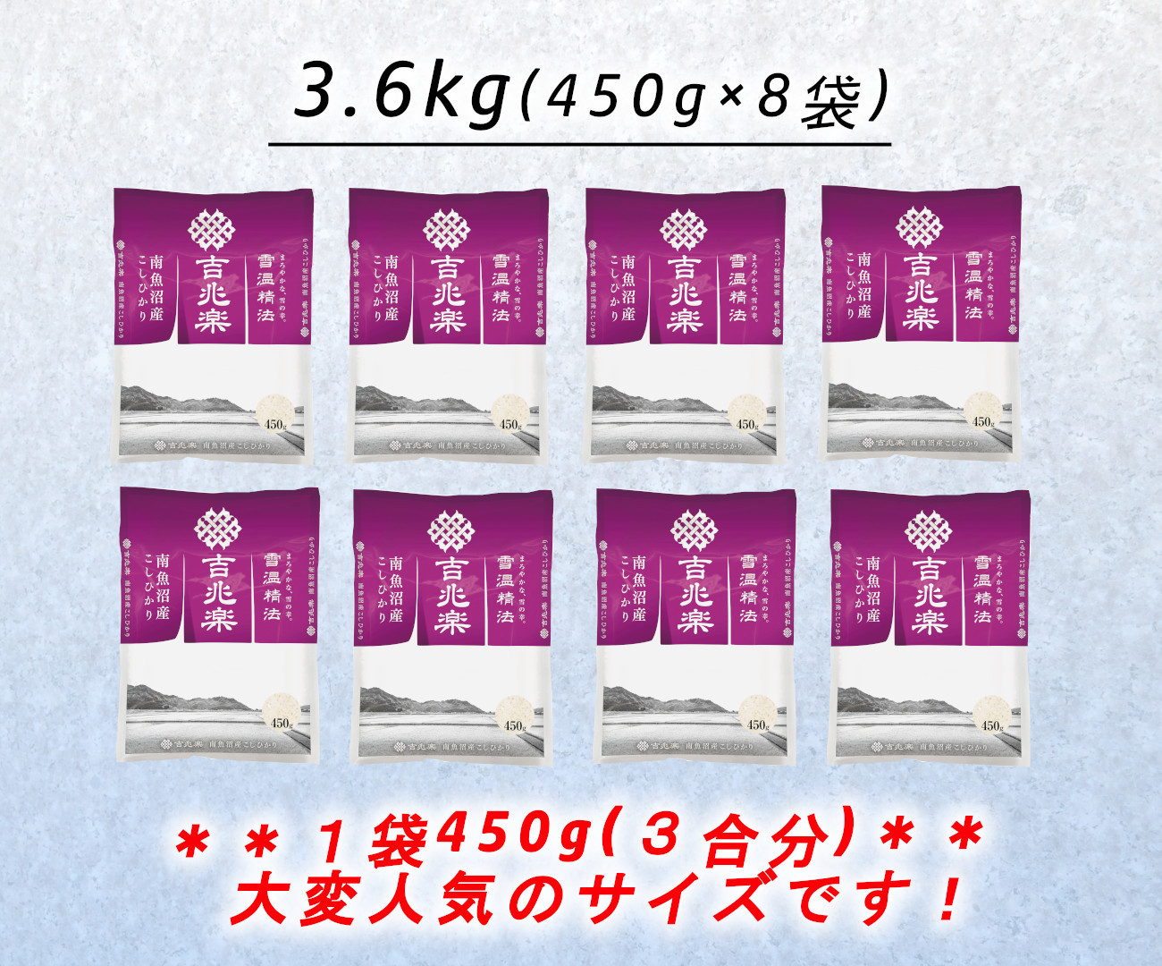 【令和7年産　限定商品】雪温精法　南魚沼産こしひかり　精米450g×8