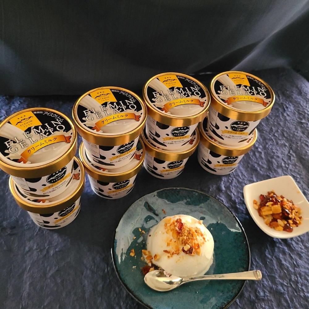 フレミンジェラート｜ミルク味（110ml×８個） と ピーナッツのプラリネ（65ｇ×1袋）グランプリ受賞品