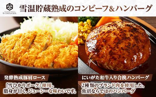 無地熨斗 ハンバーグ 150g 2個 計300g ＆ 豚肩ロース 130g 2枚 計260g にいがた和牛 雪ひかりポーク 黒毛和牛 国産 肉 牛肉 豚肉 新潟県 南魚沼市 冷凍 のし gift お土産 プレゼント 贈答 贈答品 YUKIMURO WAGYU UCHIYAMA 内山肉店