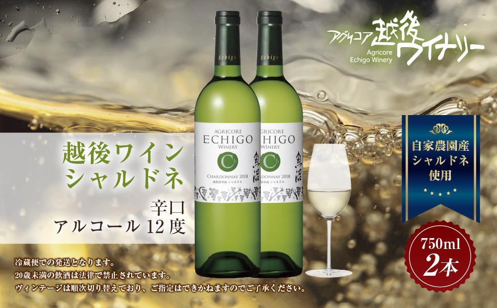 越後ワイン シャルドネ 白 750ml 2本セット アグリコア  越後ワイナリー  南魚沼市産シャルドネ種使用 辛口 白ワイン 度数12% 国産ワイン 魚沼ワイン わいん 送料無料 新潟県 南魚沼市