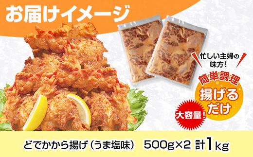 どでか味付けから揚げ うま塩味 500g×2パック 計1kg 大容量 唐揚げ からあげ から揚げ しお 塩 揚げ物 冷凍 惣菜 簡単 調理 肉 おかず 味付き 野崎フーズ 新潟県 南魚沼市