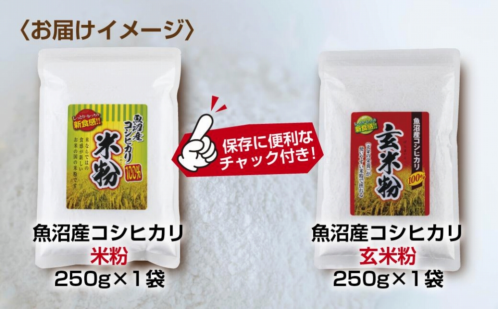 新潟県産 米粉 玄米粉 セット 各250g 計500g  魚沼産 コシヒカリ 白米粉 アレルギー グルテンフリー GABA お取り寄せ 製菓 パン作り 製菓 送料無料 コパフーズ 新潟県 南魚沼市