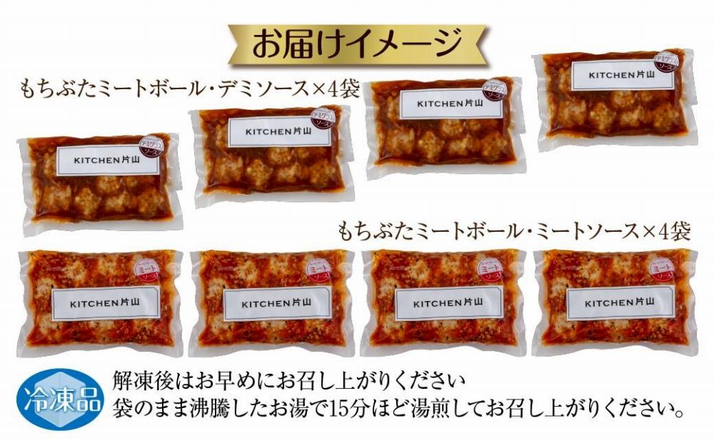 和豚 もちぶた ミートボール 2種 食べ比べ 各160g×4袋 計8袋 ミートソース デミグラス もちぶた100%使用 国産 豚肉 ポーク 冷凍 手軽 おかず 肉の片山 送料無料 新潟県 南魚沼市