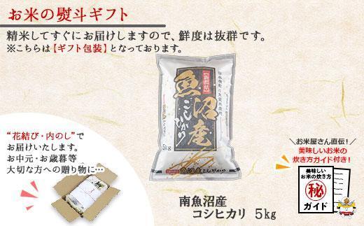 【令和7年産】【無地熨斗】新潟県 南魚沼産 コシヒカリ お米 5kg 精米済み （お米の美味しい炊き方ガイド付き）