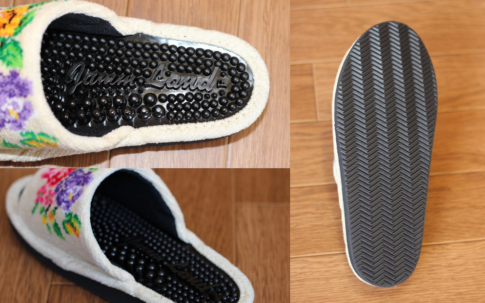 シュニール(シェニール)三つ花　健康スリッパ　1足【ブラック】