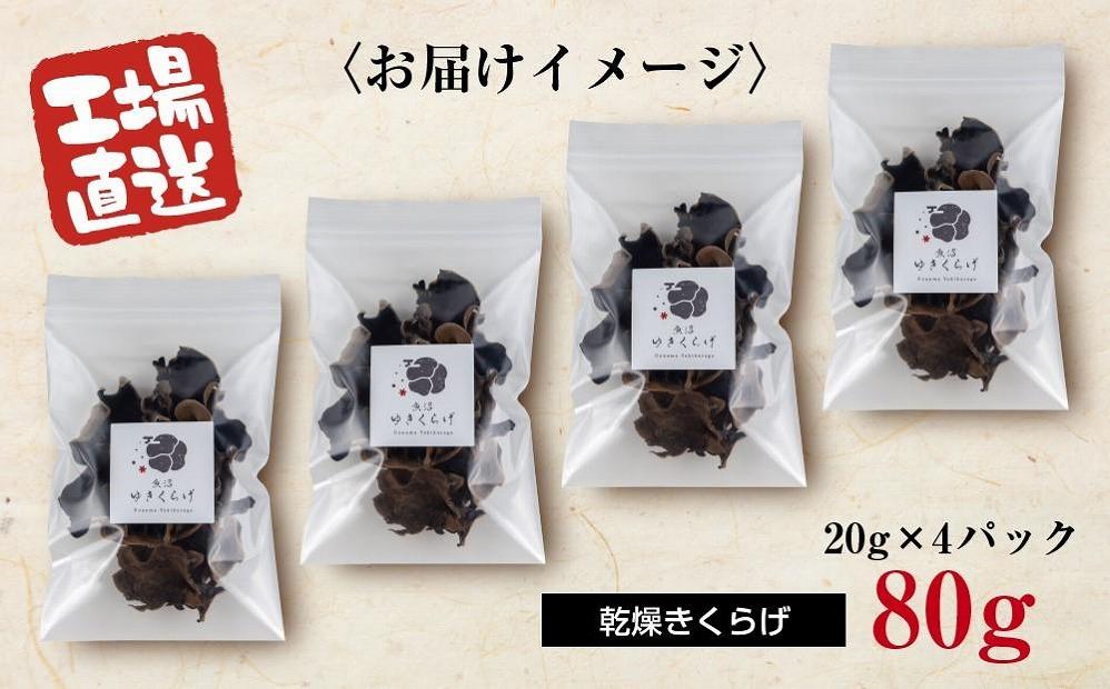 国産 乾燥 きくらげ 20g×4パック 計80g 小分け 栄養豊富 無農薬 無添加 オーガニック 自家栽培 雪国 魚沼ゆきくらげ
