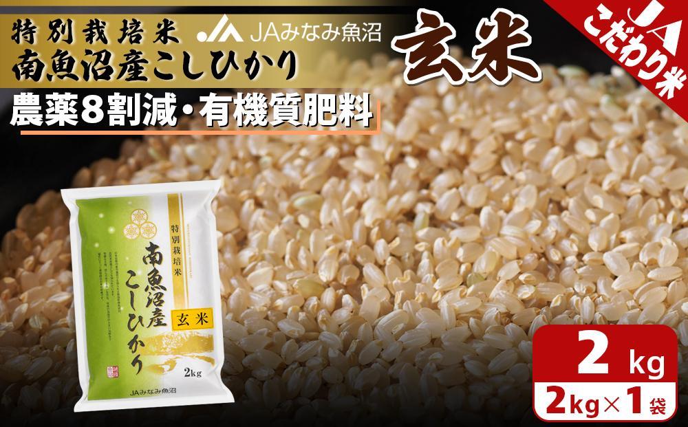【令和7年産】特別栽培米南魚沼産こしひかり8割減 玄米 2kg 農薬8割削減 有機肥料 調整玄米 精選玄米 特A獲得日本一産地 もっちり甘い 南魚沼産コシヒカリ