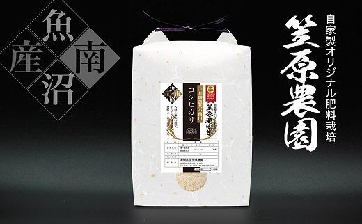 【定期便】【令和７年産】南魚沼産 笠原農園米 十年間農薬不使用コシヒカリ（5kg×全6回）