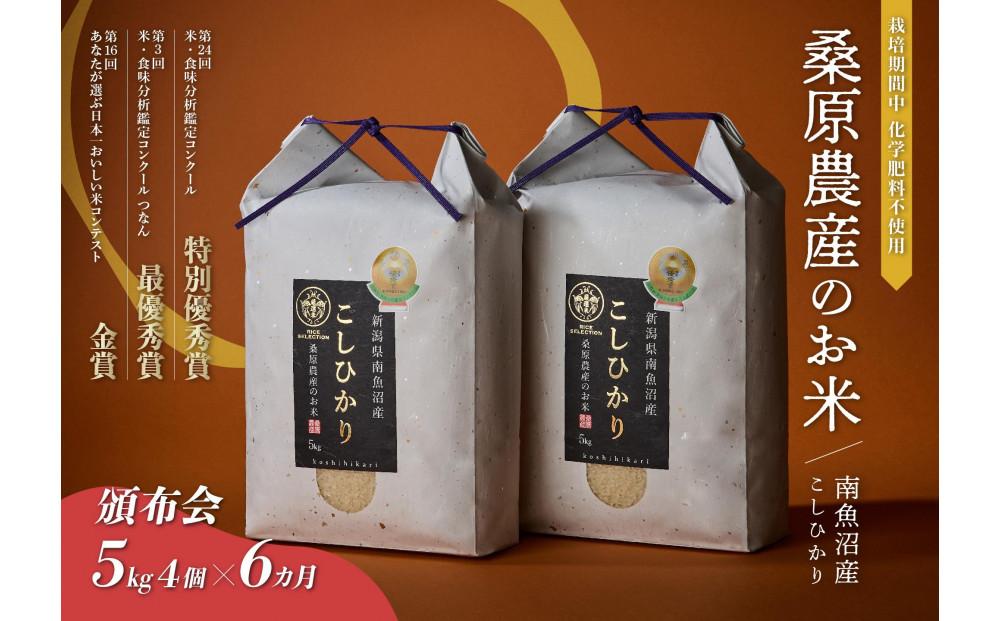 【頒布会】R7年産　最優秀賞受賞【8割減農薬】最高峰南魚沼産こしひかり20kg（5kg×4）×6ヶ月　桑原農産のお米(精米)