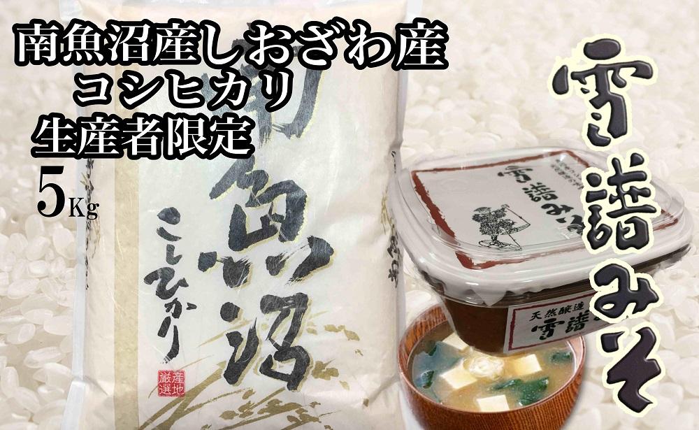 【令和7年産】【定期便3回】【南魚沼炊合せ】生産者限定  南魚沼しおざわ産コシヒカリ５Kg　雪譜みそ450ｇセット【2025年10月上旬より順次発送予定】