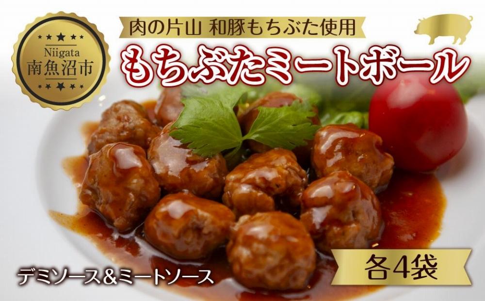 和豚 もちぶた ミートボール 2種 食べ比べ 各160g×4袋 計8袋 ミートソース デミグラス もちぶた100%使用 国産 豚肉 ポーク 冷凍 手軽 おかず 肉の片山 送料無料 新潟県 南魚沼市