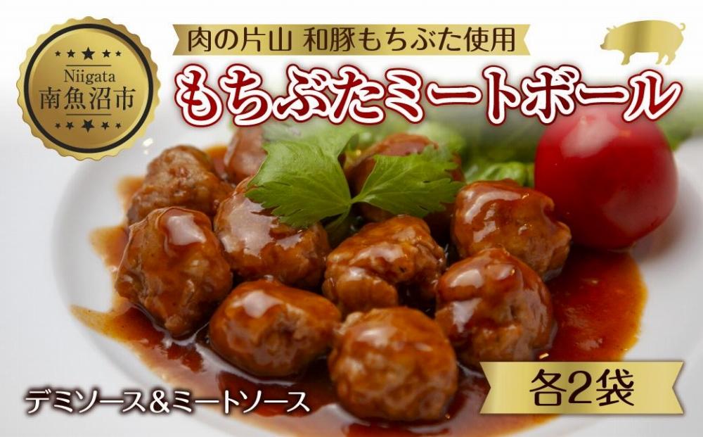 和豚 もちぶた ミートボール 2種 食べ比べ 各160g×2袋 計4袋 ミートソース デミグラス もちぶた100%使用 国産 豚肉 ポーク 冷凍 手軽 おかず 肉の片山 送料無料 新潟県 南魚沼市