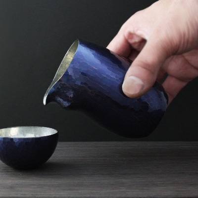 銅製 青藍色 片口 袋口　徳利(小) 1合 200ml 手作り 日本酒 贈答品  新潟県 弥彦村